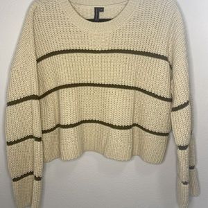 Tan & Army Green Striped Knit Sweater